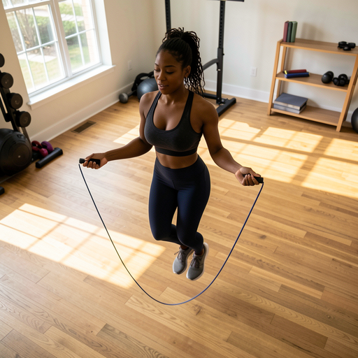 woman jumping rope home gym