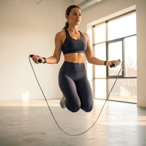 woman jumping rope home gym