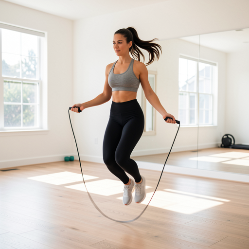 woman jumping rope in home gym